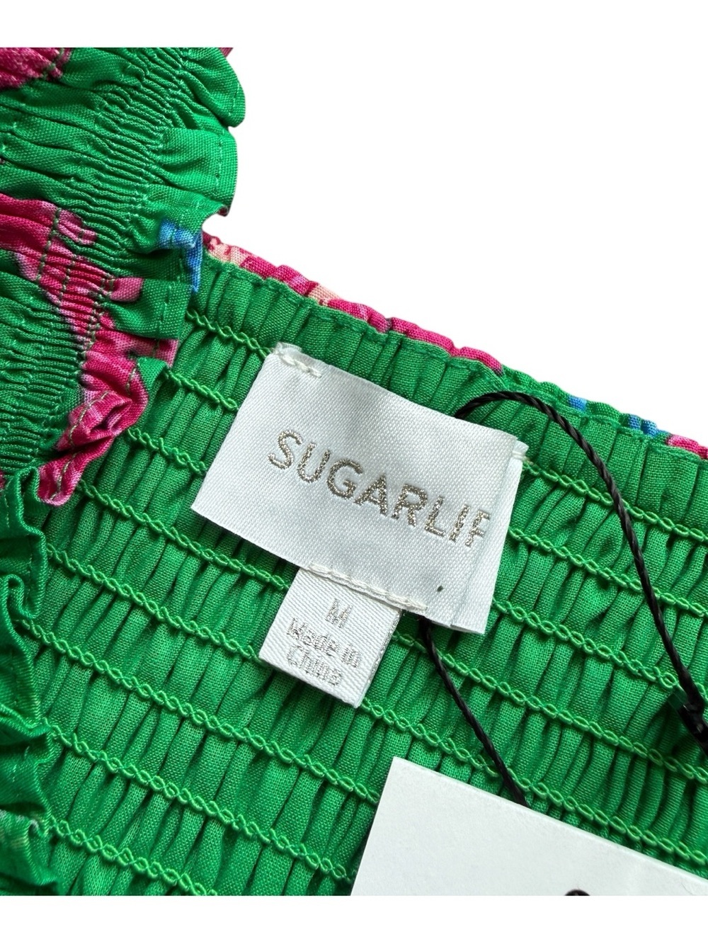 SugarLips Green Floral Ruffle Sleeve Tiered Mini Dress Cotton M NWT Cottagecore - Picture 9 of 13